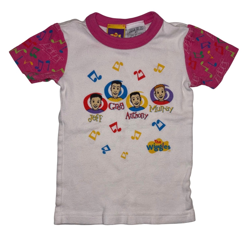 Vintage The Wiggles Vintage Kids T-Shirt 4T Pink White Music Notes OG Cast